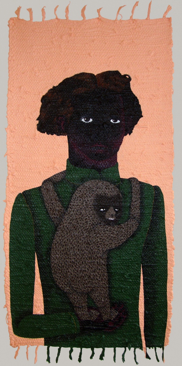 'Clovis & Ludek', 2013<br />acrylic on rag-rug<br />120 x 54 cm<br />sold to private collection 
