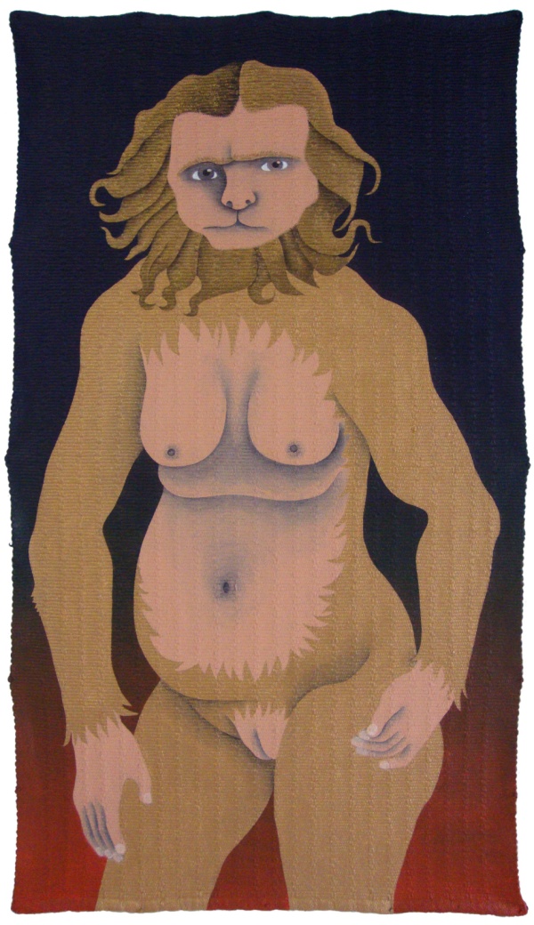 'Jaqueline', 2015<br />acrylic on rag-rug<br />120 x 68 cm 