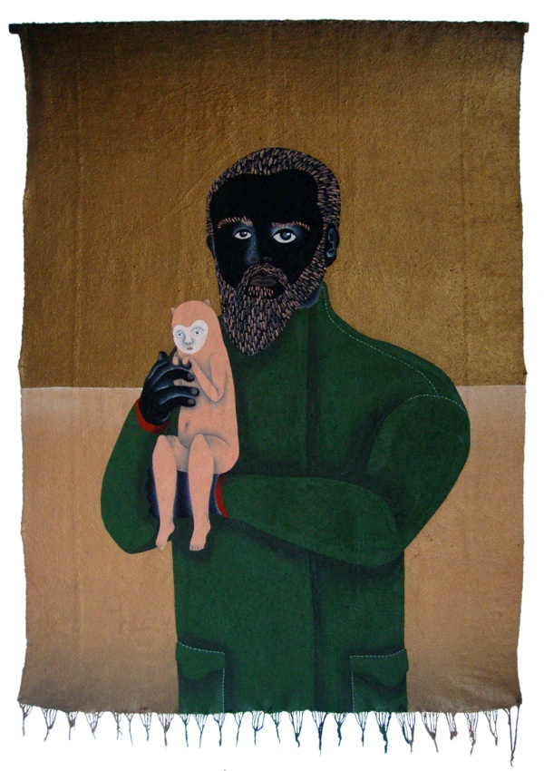 'Nino & Shane', 2015<br />acrylic on tapestry<br />170 x 115 cm<br />sold to private collection 