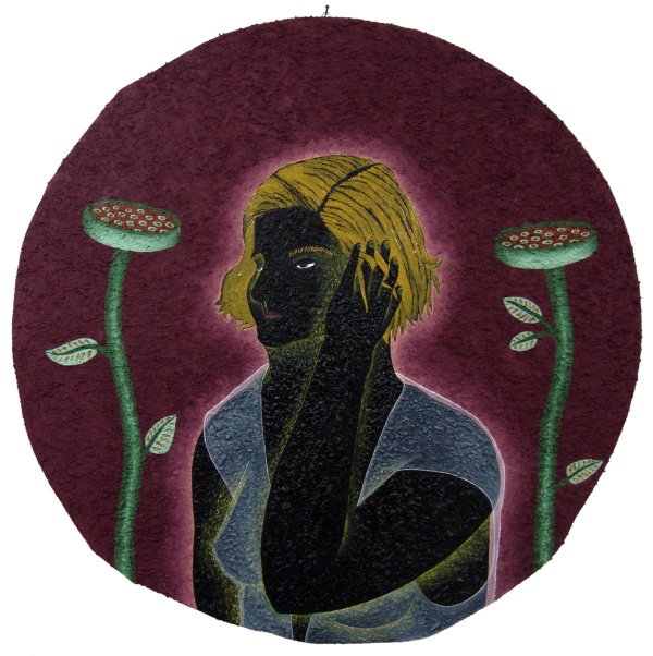 'Jana', 2015<br />acrylic, oil and sand on panel<br />Ø70 cm 