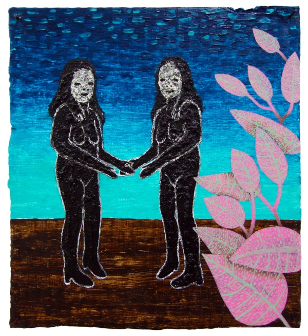 'Catherine & Carol', 2015<br />acrylic and oil on cardboard<br />23 x 21 cm 