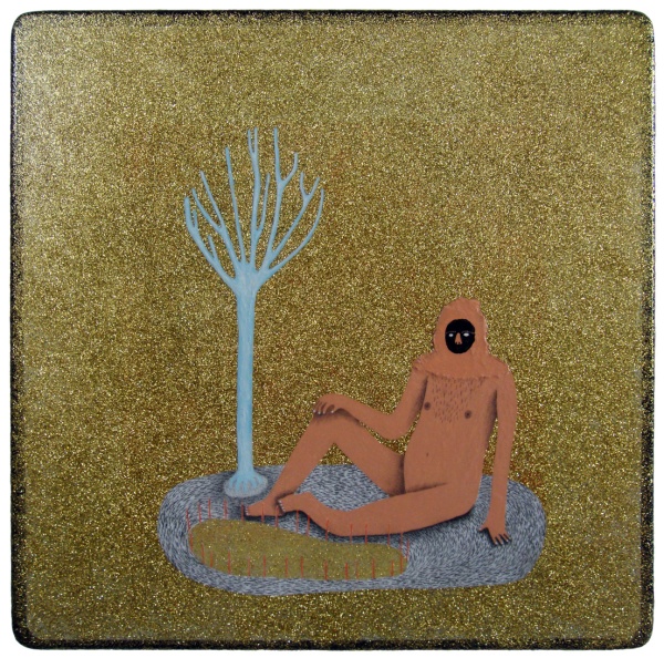 'Addalard', 2016<br />acrylic, glitter and pencil on metal<br />40 x 40 cm<br />sold to private collection 