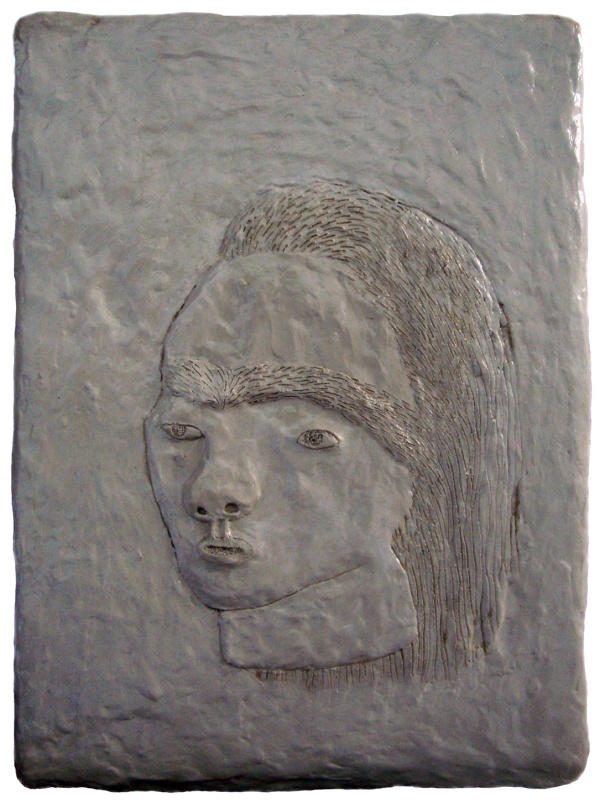 'Mairi', 2017<br />clay on panel<br />38 x 28 cm 