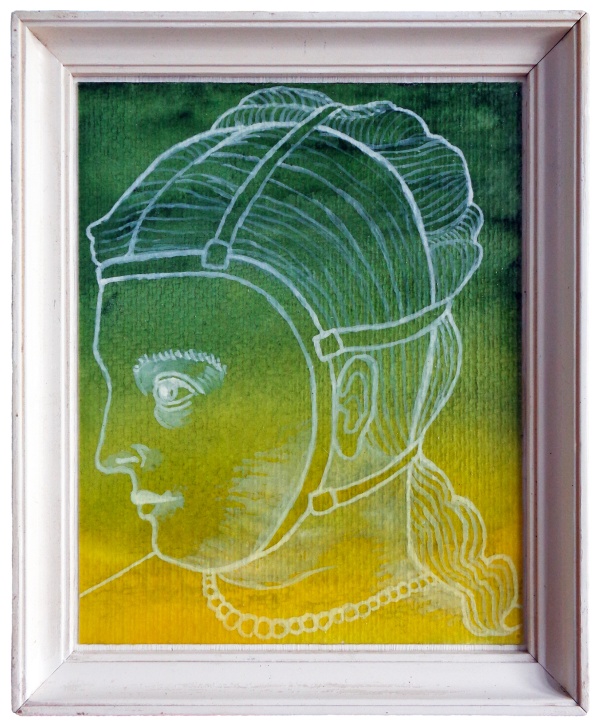 'Helen', 2014<br />watercolor on paper, frame (2023 marouflage project)<br />24 x 20 cm 