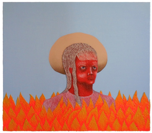 'Bedlam', 2024<br />acrylic and modeling paste on canvas<br />70 x 80 cm<br />sold to private collection 
