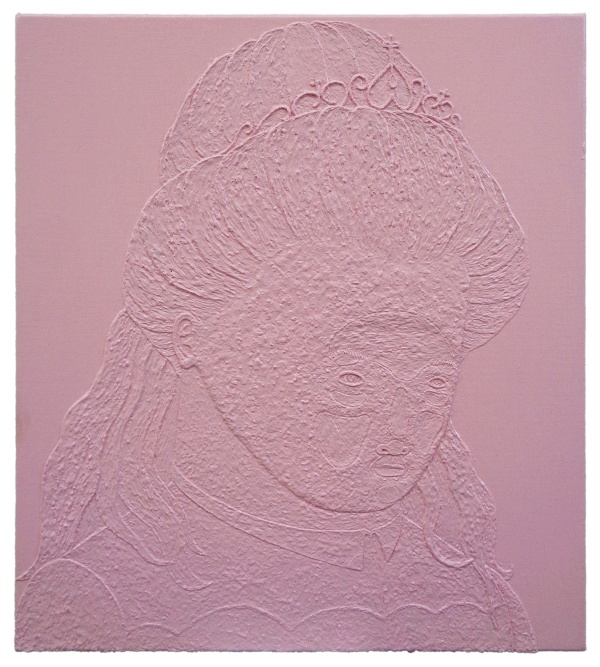 'Deficit', 2025<br />acrylic and modelingpaste on canvas<br />50 x 45 cm 